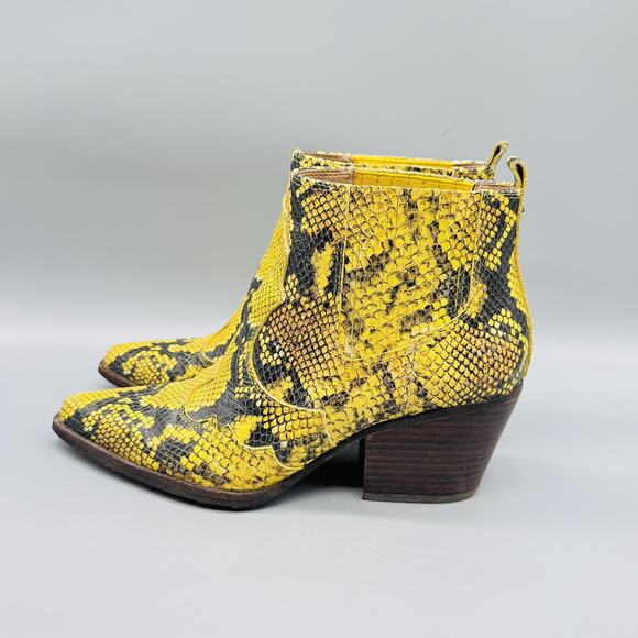 Sam Edelman Boots Womens 8.5 Yellow Leather Snake Print Western Ankle Block Heel - Picture 5 of 12